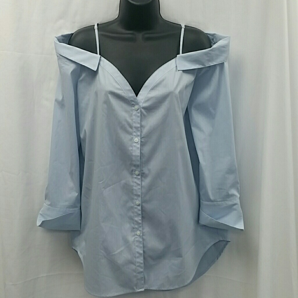 Trouve Blue -White Mini Stripe blouse